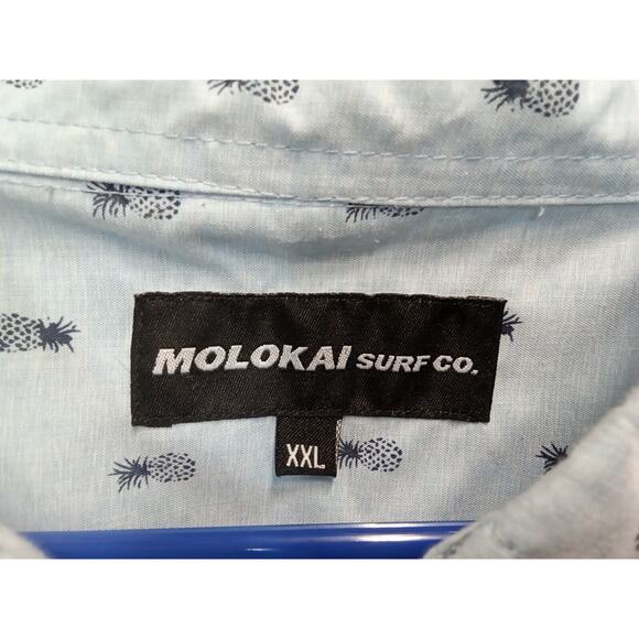 Molokai Surf Co Mens Blue Pineapple Graphic Button Down Shirt (Size Xxl) - Picture 3 of 4